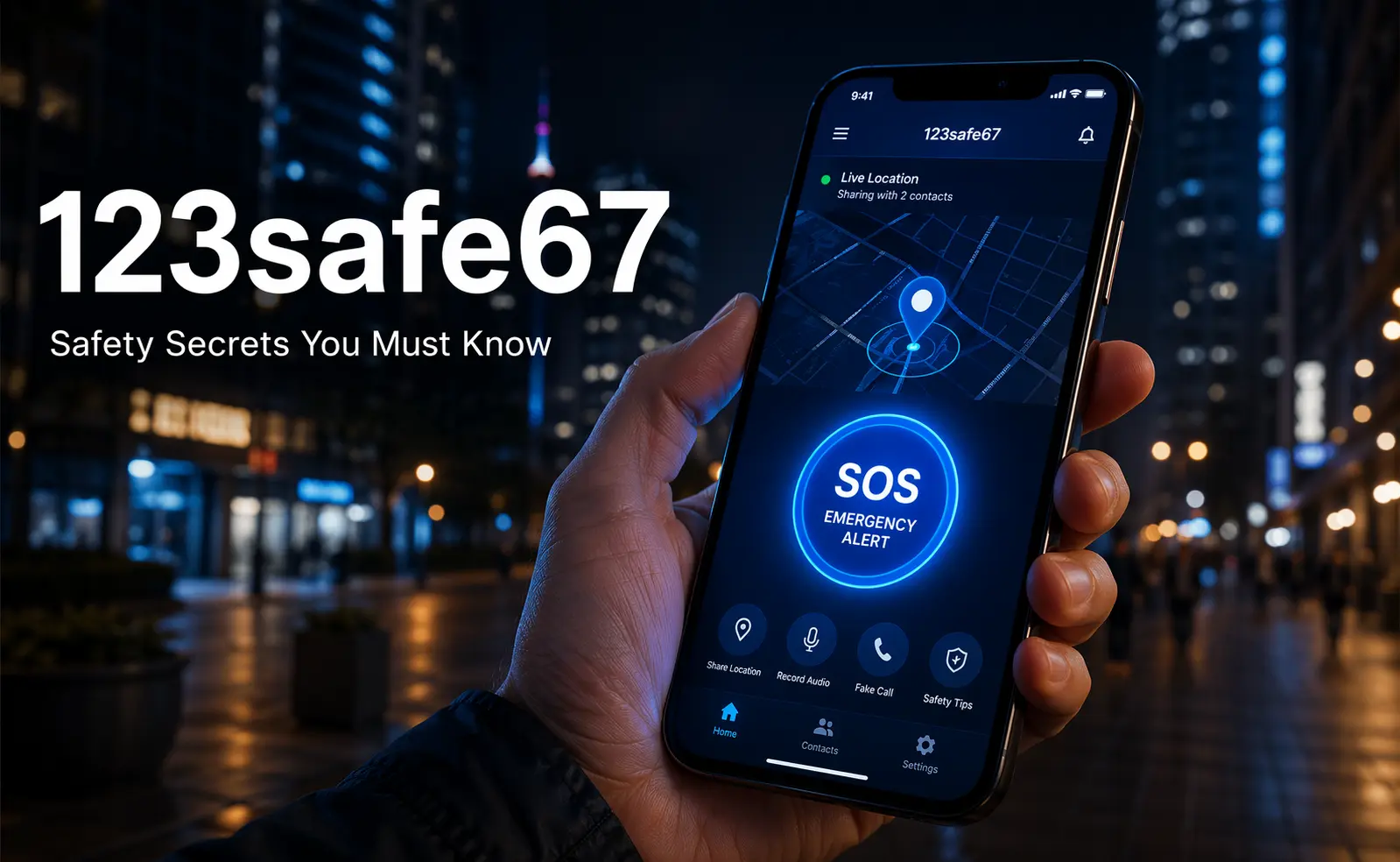 123safe67 safety app interface showing emergency alert and location sharing features for personal protection