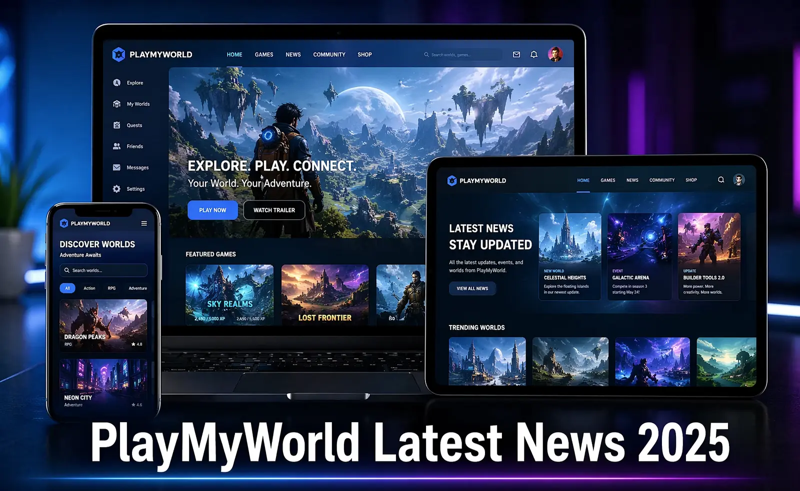 PlayMyWorld latest news showing cross-platform gaming dashboard with players connected across devices in 2025