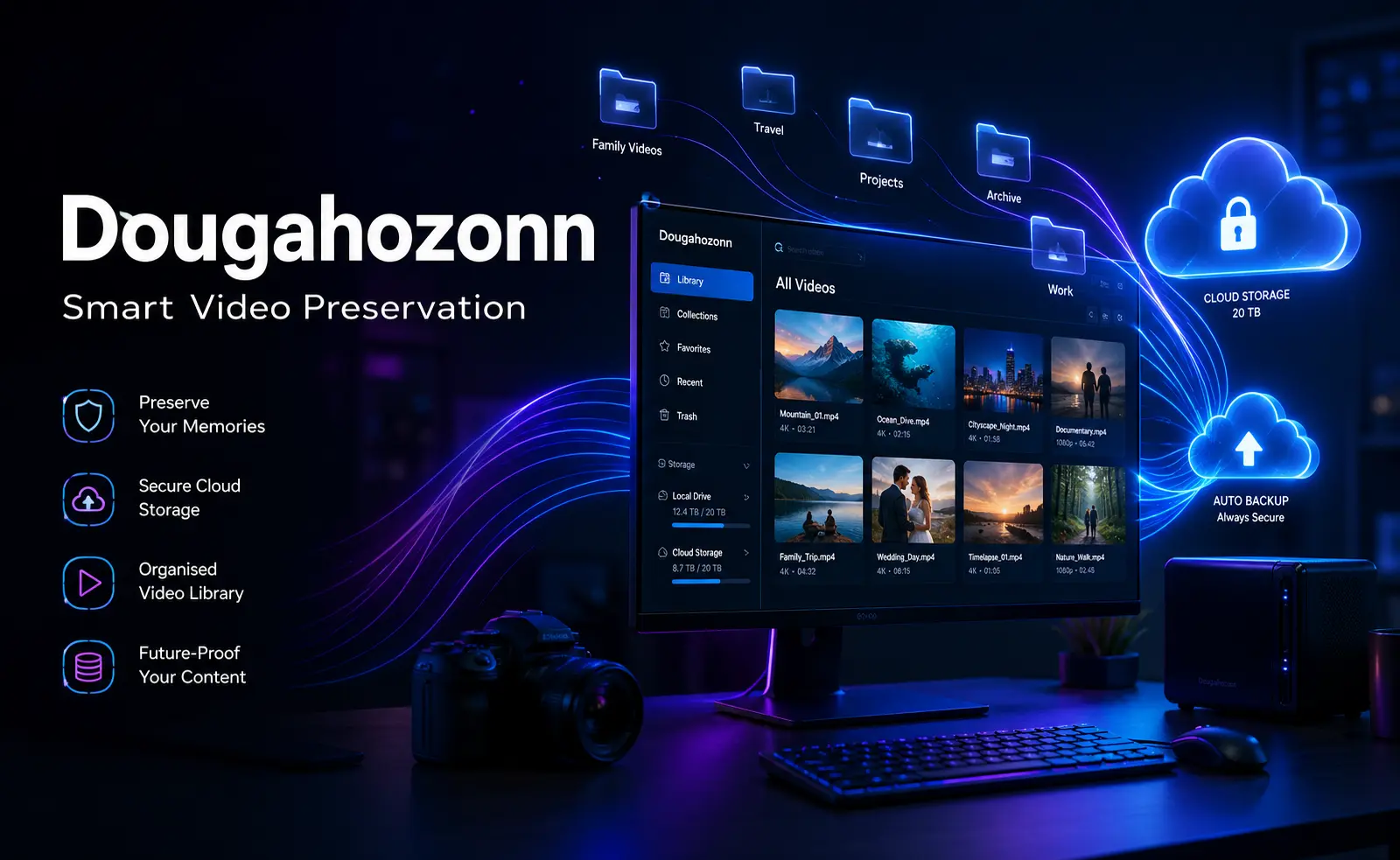 Dougahozonn — structured video preservation system showing organised digital storage for UK creators in 2026