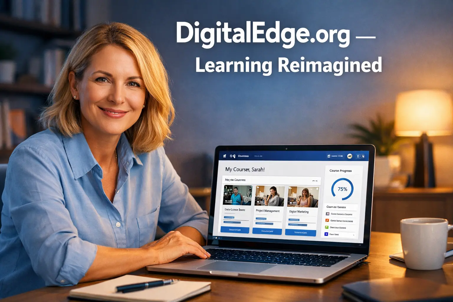 DigitalEdge.org online education platform showing personalized learning dashboard for US adult learners