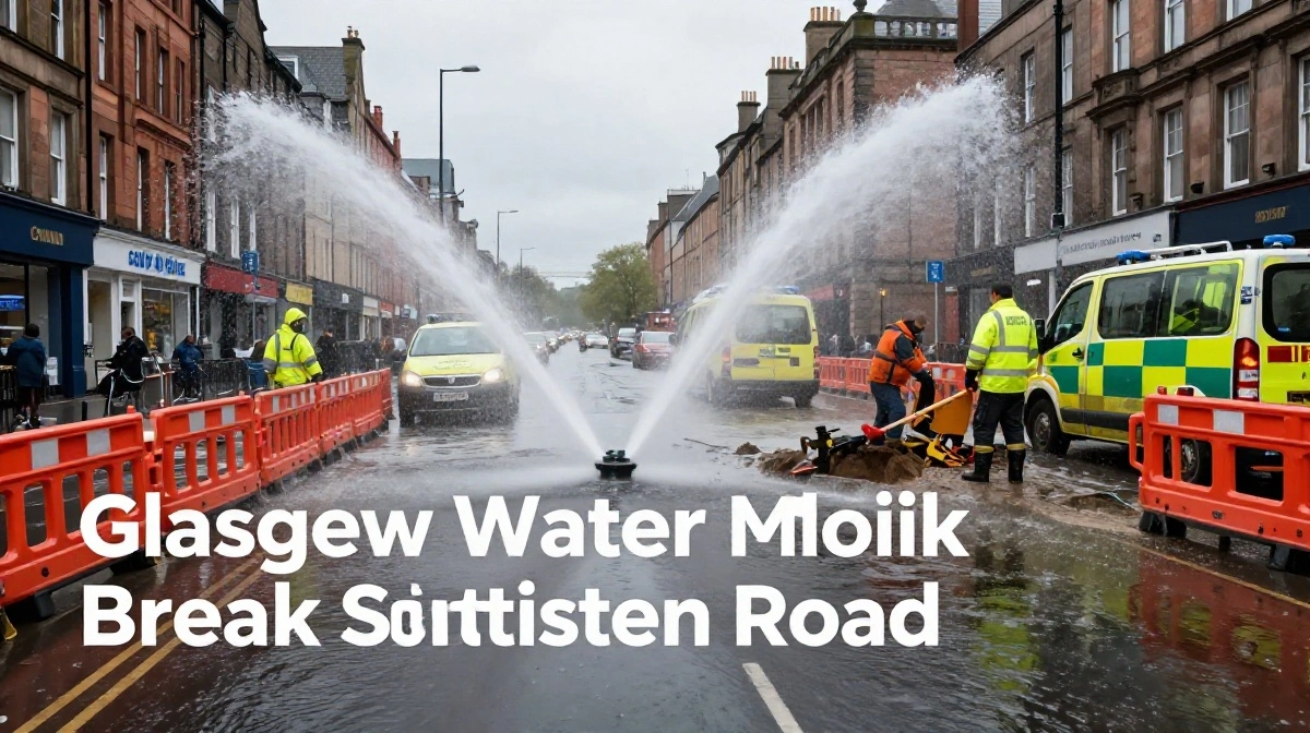 Glasgow water main break Shettleston Road causing flooding and road closures in the East End G32 area